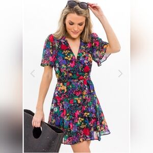GARDEN PARTY BELTED DRESS, BLACK Size S